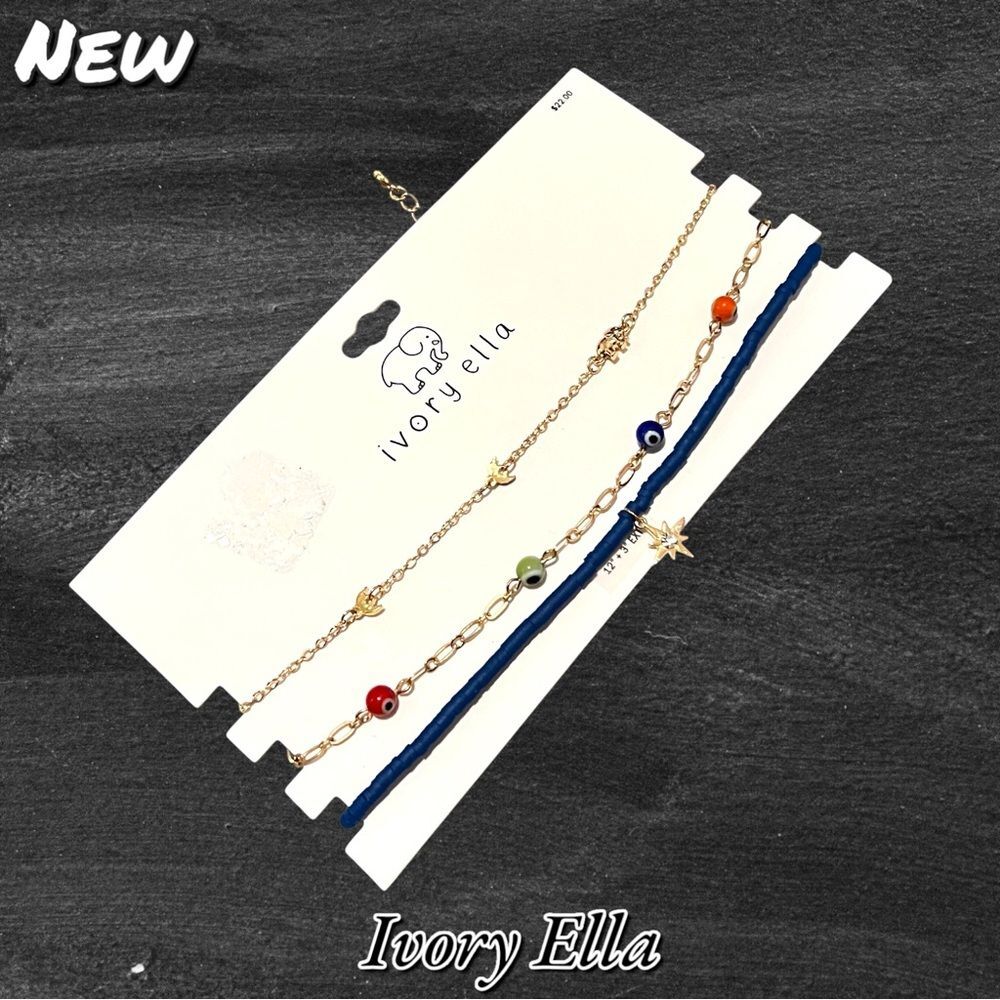 NWT Ivory Ella 3-Piece Necklace Set – Evil Eye, Moon, and Star Charms